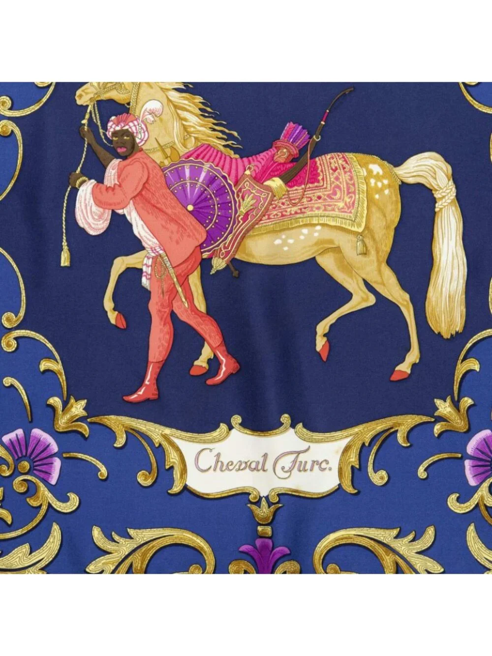 Hermes Scarf Navy Gold Red Silk - Picture 3 of 5